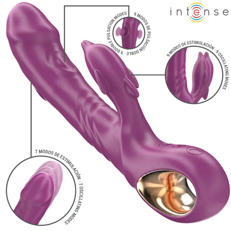 INTENSE - HALLE MULTIFUNKTIONSVIBRATOR MIT DELFIN-STIMULIERENDER ZUNGE LILA - Vanelion Paradise
