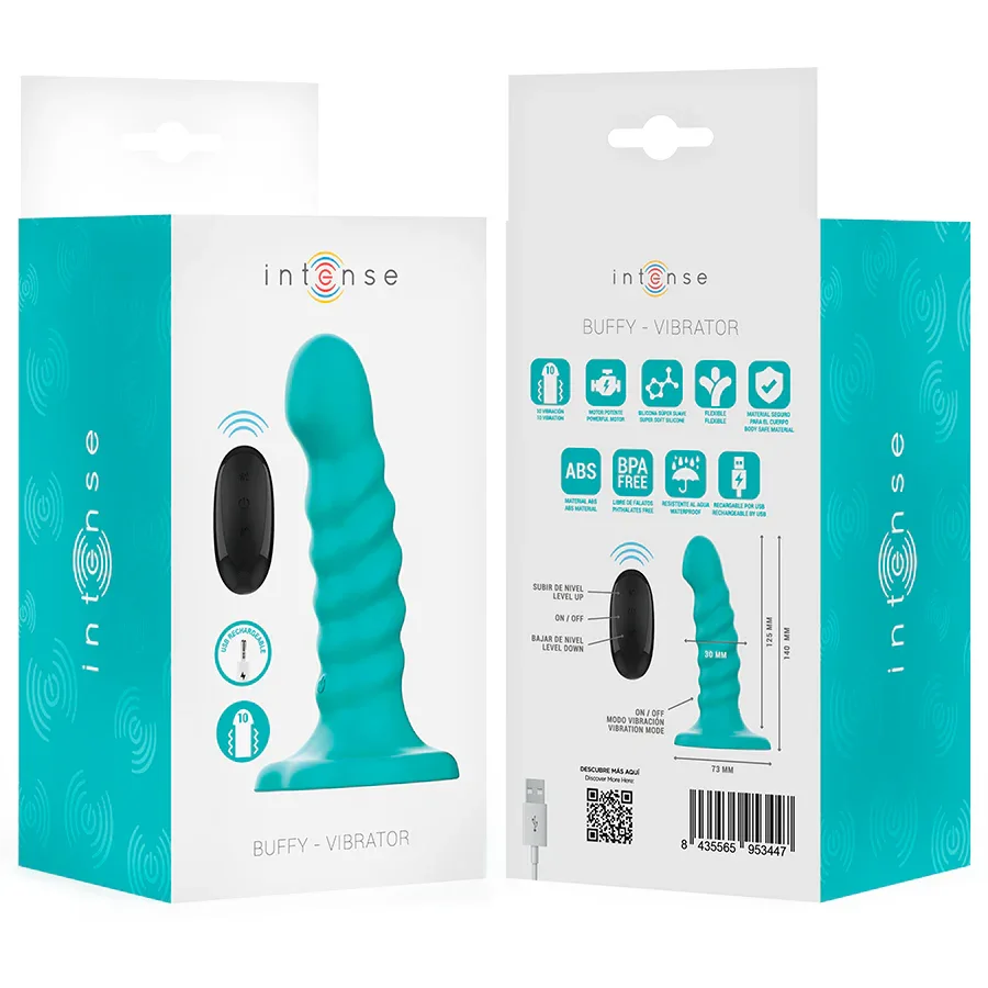 INTENSE - BUFFY VIBRATOR GRÖSSE S SPIRALE DESIGN 10 VIBRATIONEN BLAU FERNBEDIENUNG - Vanelion Paradise