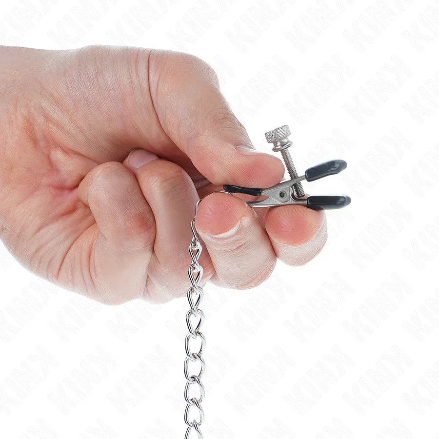 KINK Nippelklemmen mit flacher Kette – 34 cm Silber - Vanelion Paradise