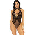LEG AVENUE - NETZ- UND SPITZEN-SCHLÜSSELLOCH-HALTER-BODYS, EINHEITSGRÖSSE