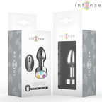 INTENSE - VIBRIERENDER ANALPLUG AUS METALL MIT LED-LEUCHTEN UND FERNBEDIENUNG - GRÖSSE S