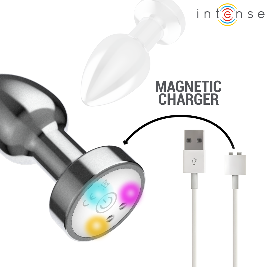 INTENSE - VIBRIERENDER ANALPLUG AUS METALL MIT LED-LEUCHTEN UND FERNBEDIENUNG - GRÖSSE M