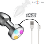 INTENSE - VIBRIERENDER ANALPLUG AUS METALL MIT LED-LEUCHTEN UND FERNBEDIENUNG - GRÖSSE M