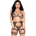 Leg Avenue 89362 – Netz-Dessous-Set mit Manschetten, Schwarz