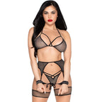 Leg Avenue 89362 – Netz-Dessous-Set mit Manschetten, Schwarz