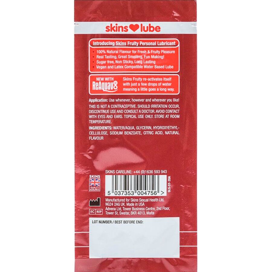 Skins Fruity Erdbeer Gleitgel auf Wasserbasis – 5 ml