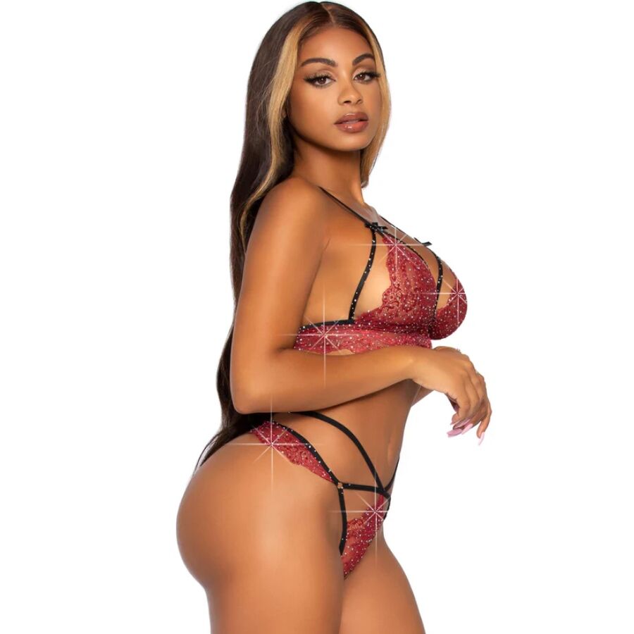 LEG AVENUE - 81623 BH + STRING-SET, BURGUNDERROT, GRÖSSE M