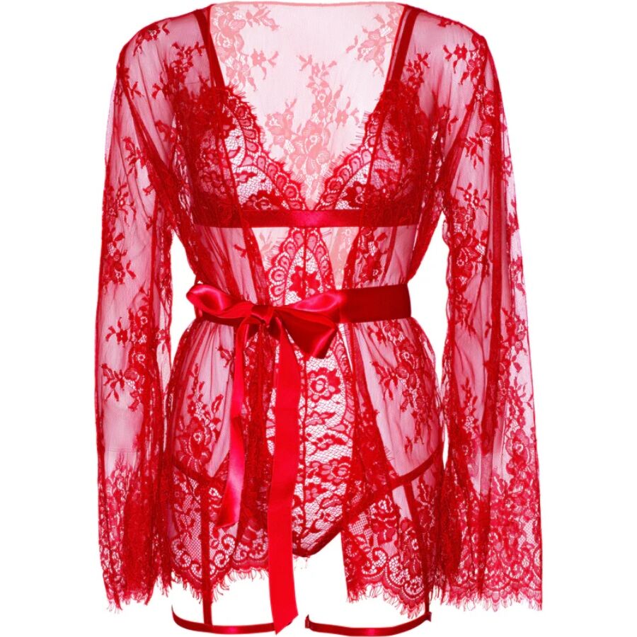 Leg Avenue 86123 – Spitzenbody-Set mit Morgenmantel, Rot