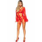LEG AVENUE - 86123 TEDDY- UND STRUMPFBAND-BADEMANTEL-SET, ROT, GRÖSSE M