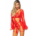 LEG AVENUE - 86123 TEDDY- UND STRUMPFBAND-BADEMANTEL-SET, ROT, GRÖSSE M
