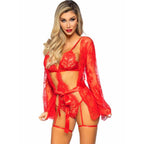 LEG AVENUE - 86123 TEDDY- UND STRUMPFBAND-BADEMANTEL-SET, ROT, GRÖSSE M
