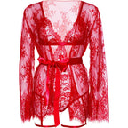 LEG AVENUE - 86123 TEDDY- UND STRUMPFBAND-BADEMANTEL-SET, ROT, GRÖSSE M