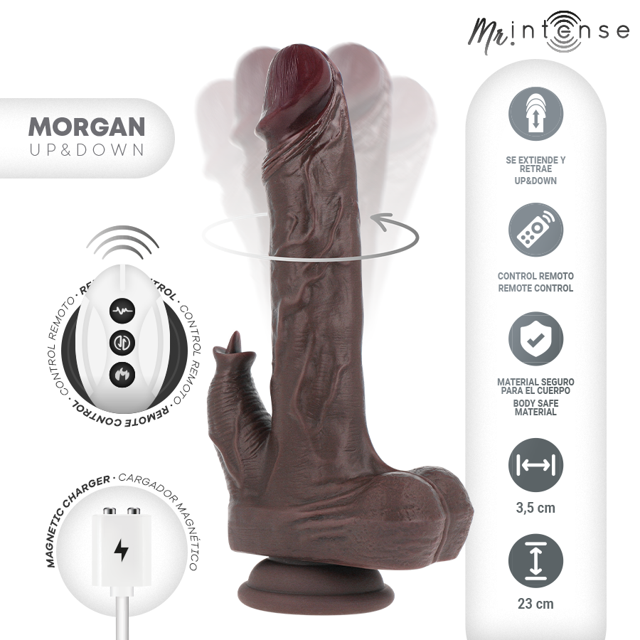 MR INTENSE – REALISTISCHER MULTIFUNKTIONS-MORGAN MIT VIBRATION UND AUF- UND AB-FERNBEDIENUNG 23 CM – O – 3,5 CM