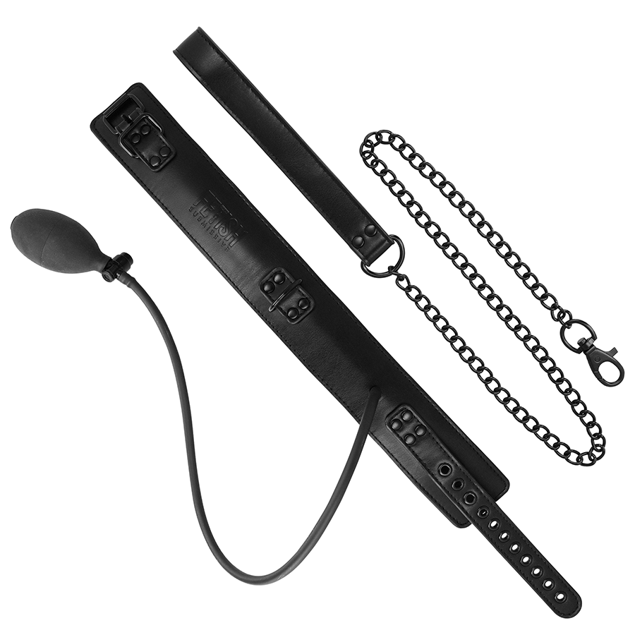 FETISH SUBMISSIVE BONDAGE - AUFBLASBARES WÜRGEHALSBAND MIT KETTE