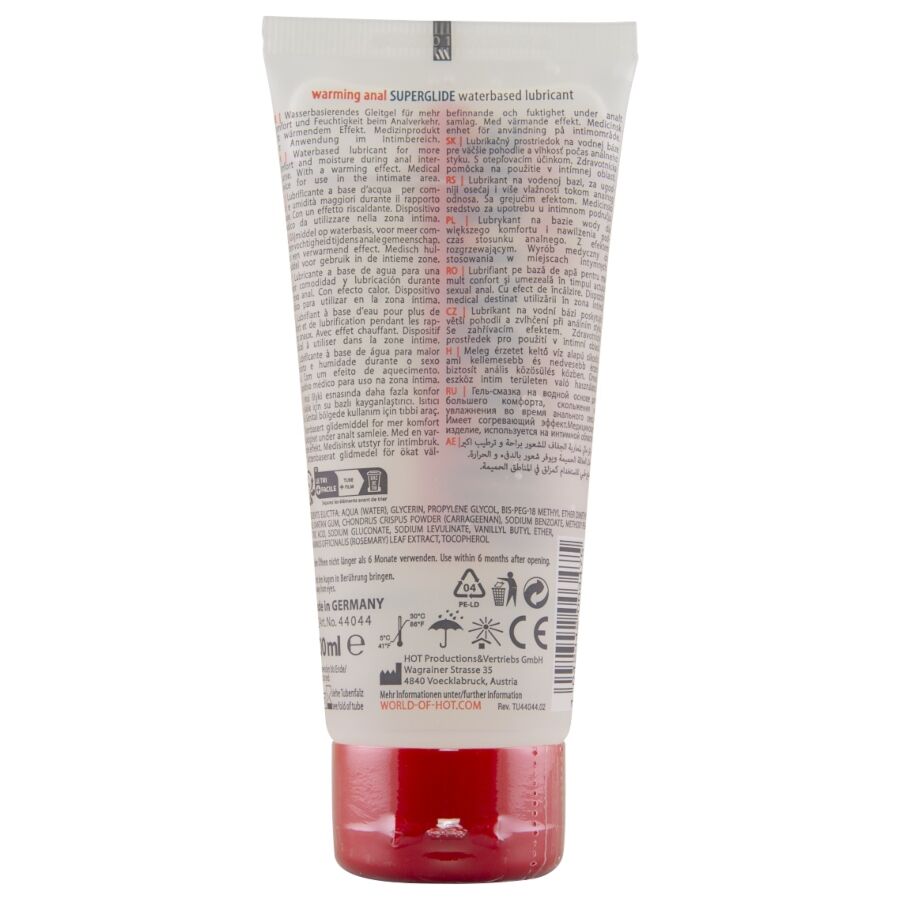 HOT - ANAL SUPERGLIDE WÄRMENDES FLÜSSIGES GENUSSGLEICHEN AUF WASSERBASIS 100 ML