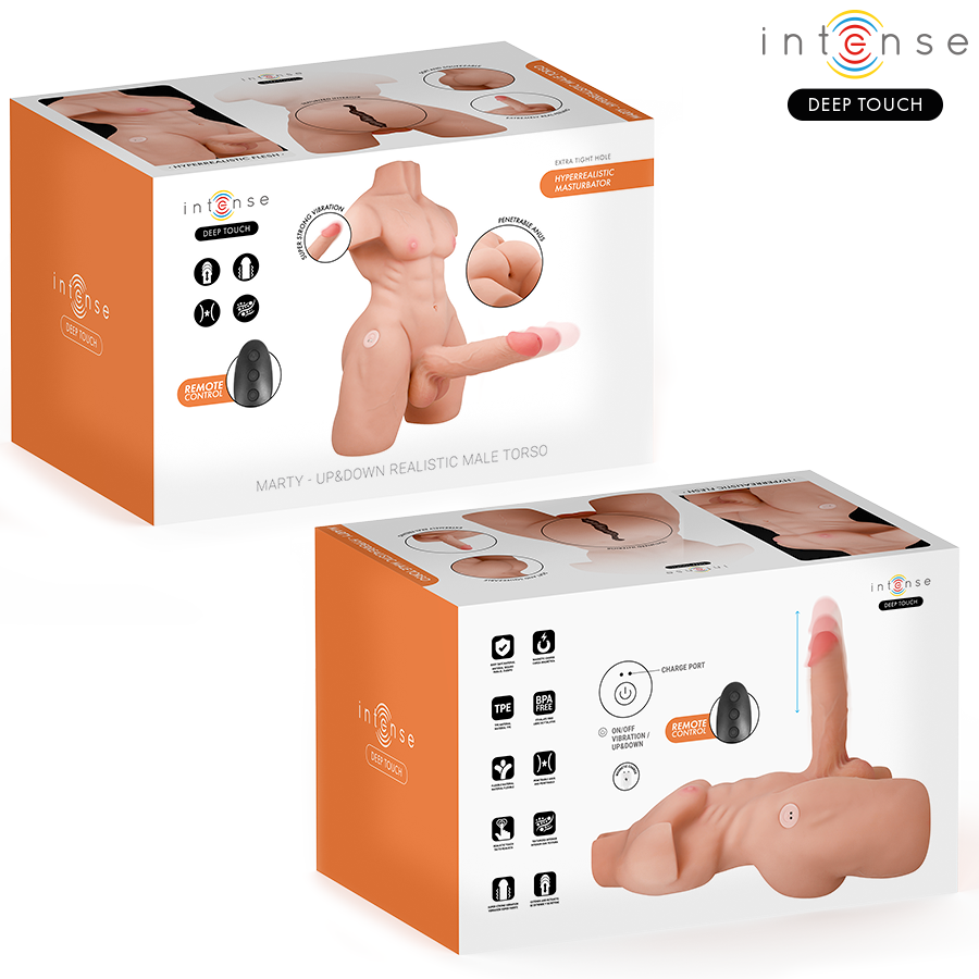 INTENSE DEEP TOUCH - MARTY-TORSO MIT ANUS UND REALISTISCHEM DILDO MIT DRUCK- UND VIBRATIONSMÖGLICHKEITEN, FERNBEDIENUNG, 6,2 KG
