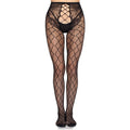 LEG AVENUE - 1966 NETZSTRUMPFHOSE MIT OFFENEM SCHRITT, SCHWARZ - EINHEITSGRÖSSE