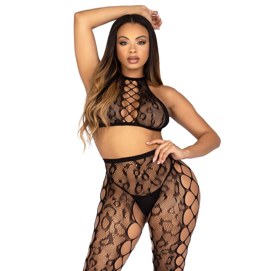 Leg Avenue 89372 – Netz-Set mit Crop-Top, Schwarz