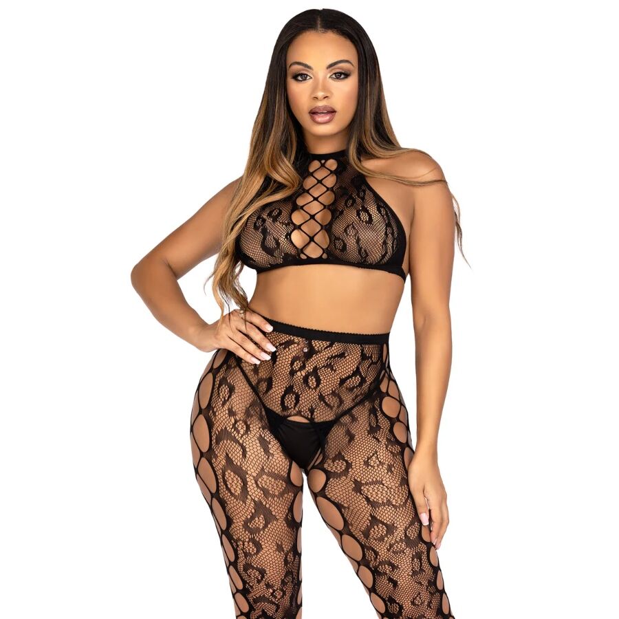 Leg Avenue 89372 – Netz-Set mit Crop-Top, Schwarz
