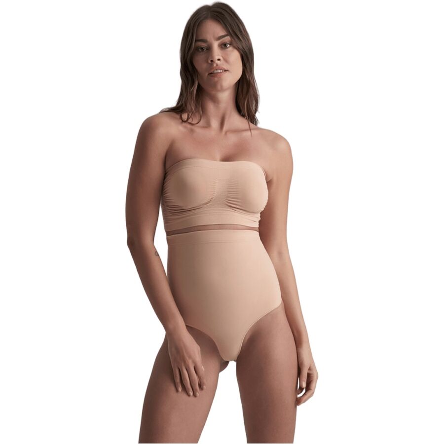 BYE-BRA - TANGA DE TALLE ALTO SIN COSTURAS BEIGE TALLA M