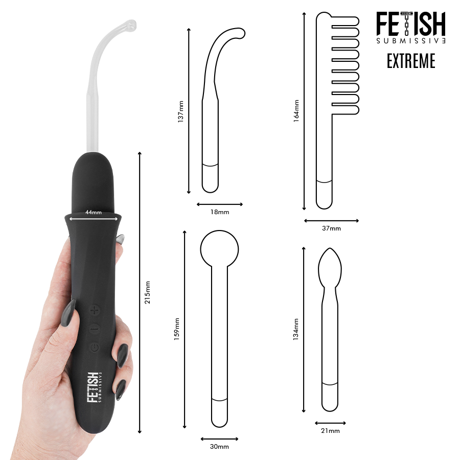 FETISH SUBMISSIVE - VIBRADOR WAND ELECTROESTIMULACIÓN ALTA FRECUENCIA