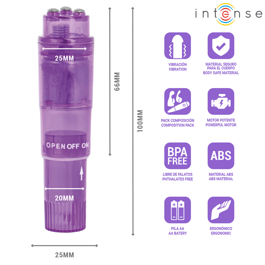 INTENSE Kurt Mini-Vibrator Lila mit 4 Wechselaufsätzen