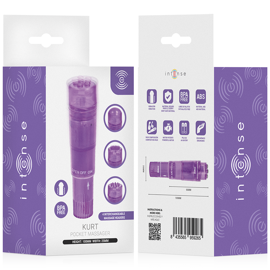 INTENSE Kurt Mini-Vibrator Lila mit 4 Wechselaufsätzen
