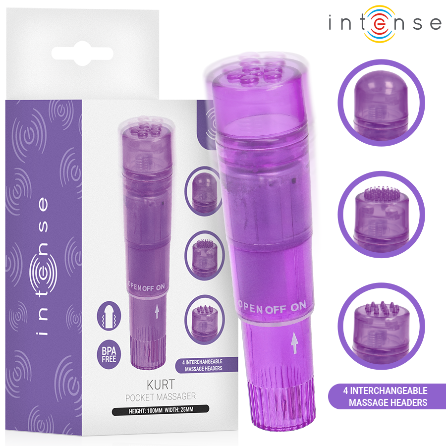 INTENSE Kurt Mini-Vibrator Lila mit vier austauschbaren Aufsätzen