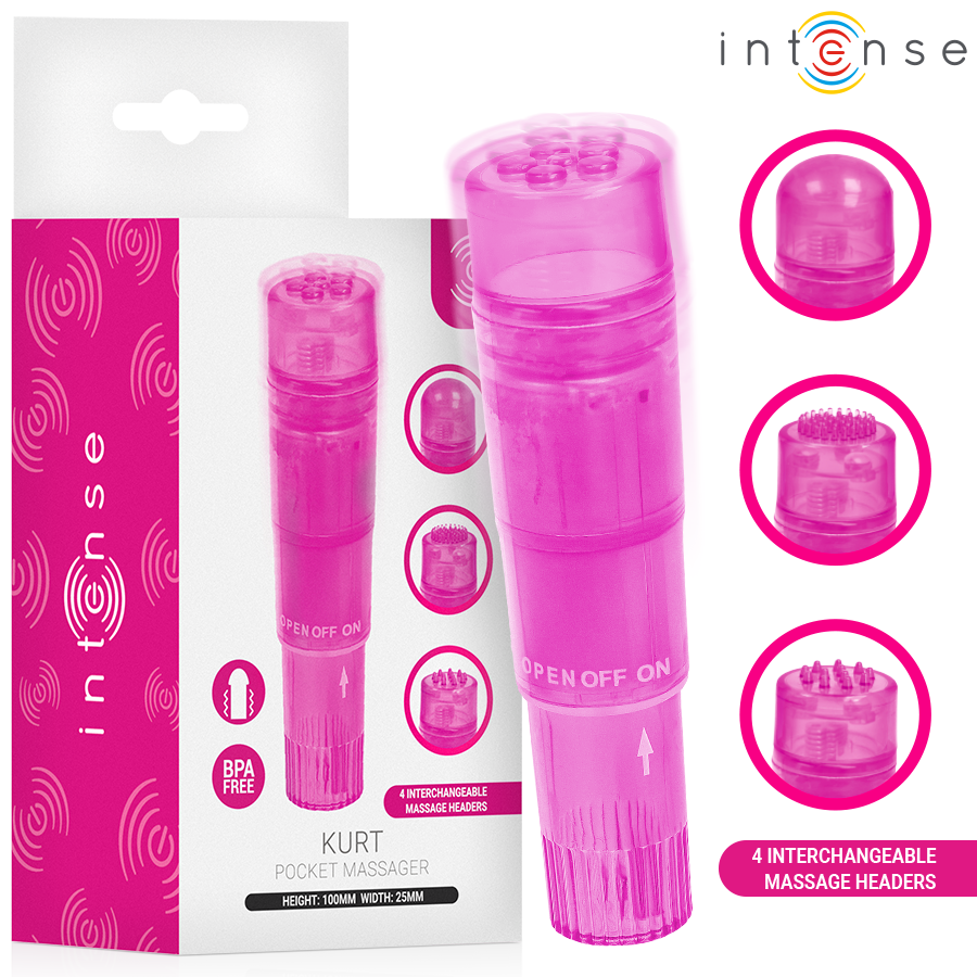 INTENSE Kurt Mini-Vibrator in Pink mit vier Wechselaufsätzen