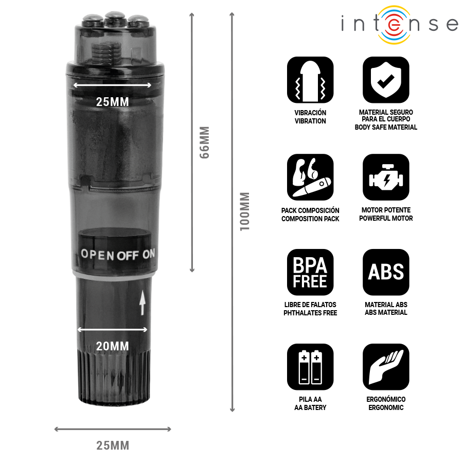 INTENSE Kurt Mini-Vibrator Schwarz – 4 austauschbare Aufsätze