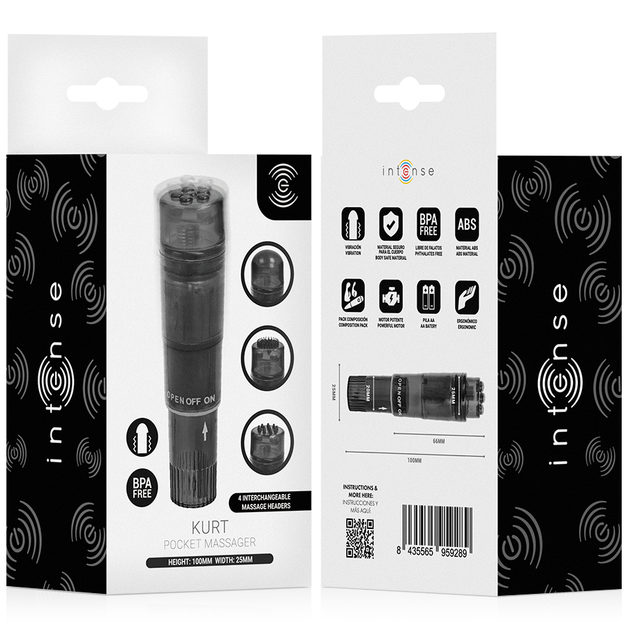 INTENSE Kurt Mini-Vibrator Schwarz – 4 austauschbare Aufsätze