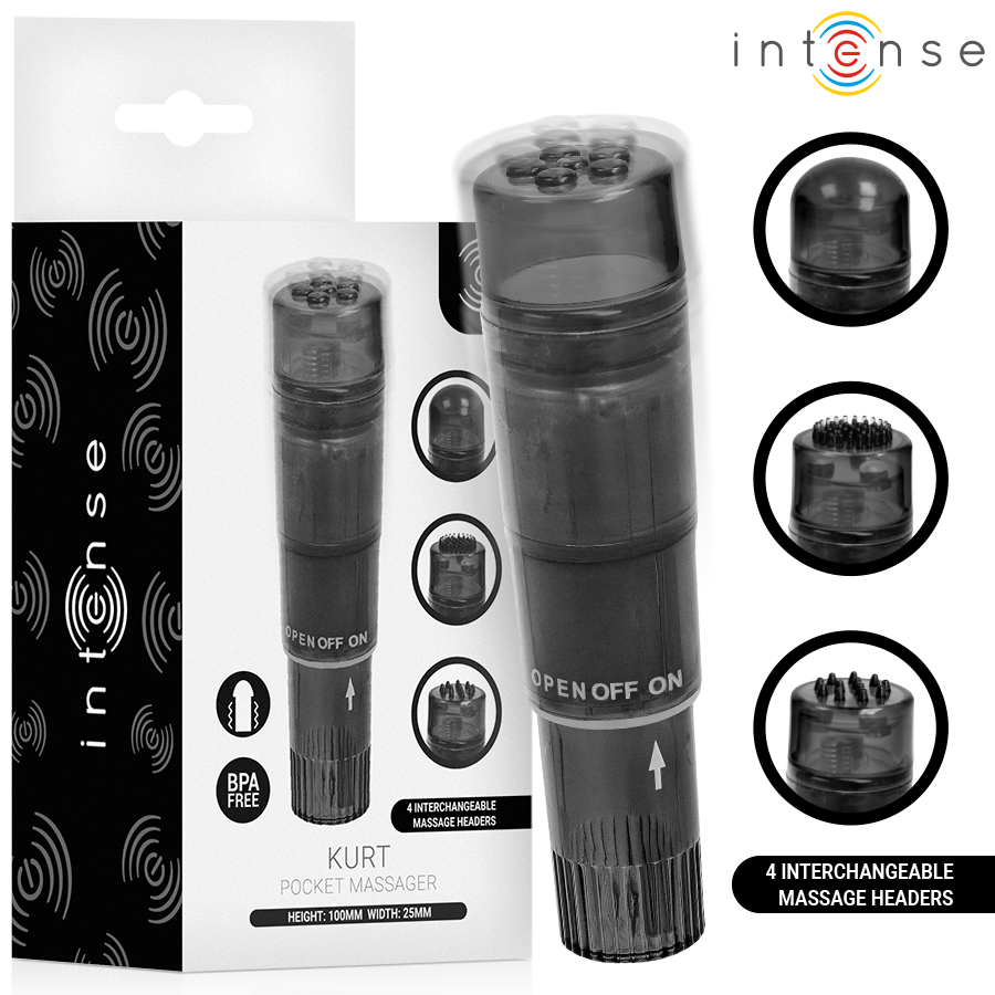 INTENSE Kurt Mini-Vibrator Schwarz mit vier Aufsätzen