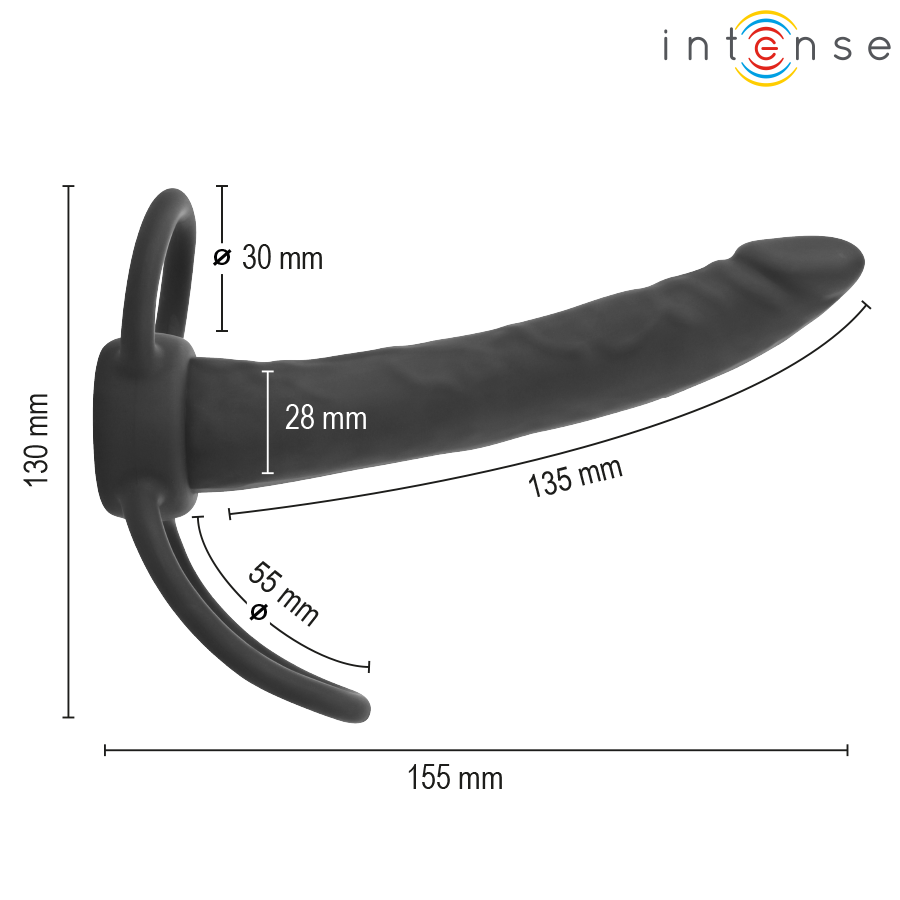 INTENSE Lucas Analdildo mit Penis- & Hodenring – Schwarz, 15,5 cm