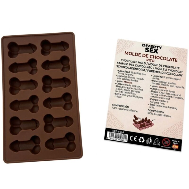 Diablo Picante Silikon-Schokoladenform mit 12 Penisformen – Rot
