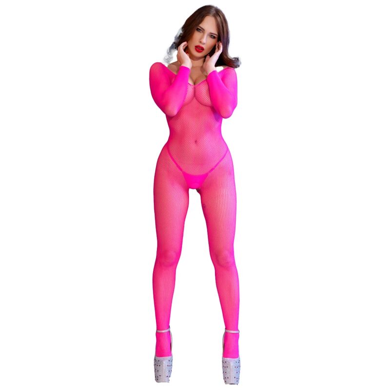 CHILIROSE - CR 4894 NEON PINK MESH BODYSTOCKING S/M
