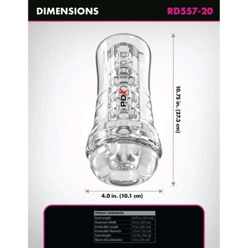 PDX ELITE – VIEWTUBE PLUS TRANSPARENTER STROKER MIT DURCHSICHT UND EZ-GRIP, 21 CM