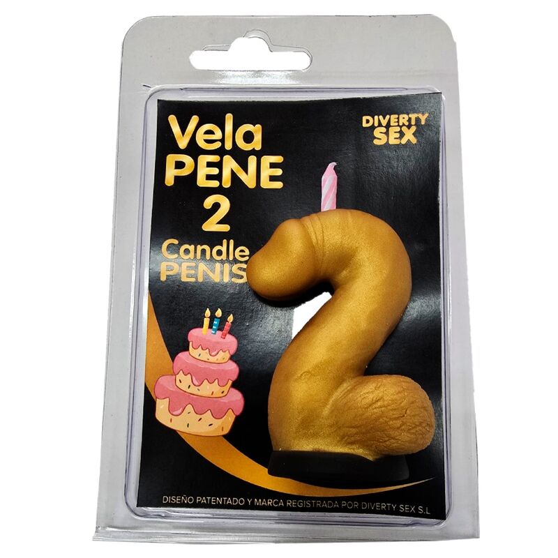 Diablo Picante Dekorationskerze Penisform Zahl 2 Gold – Produktansicht 1