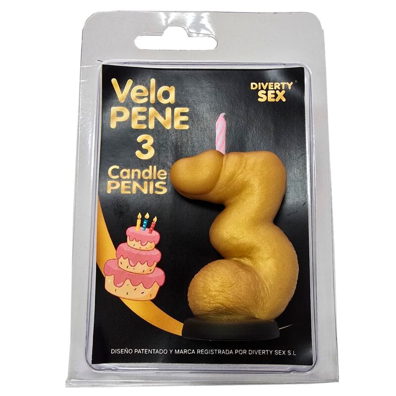 Diablo Picante Dekorationskerze Penisform Zahl 3 Gold – Produktansicht 1
