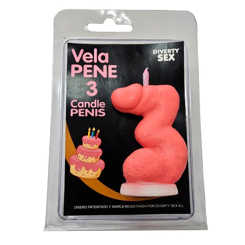 Diablo Picante Dekorationskerze Penisform Zahl 3 Rosa – Produktansicht 1