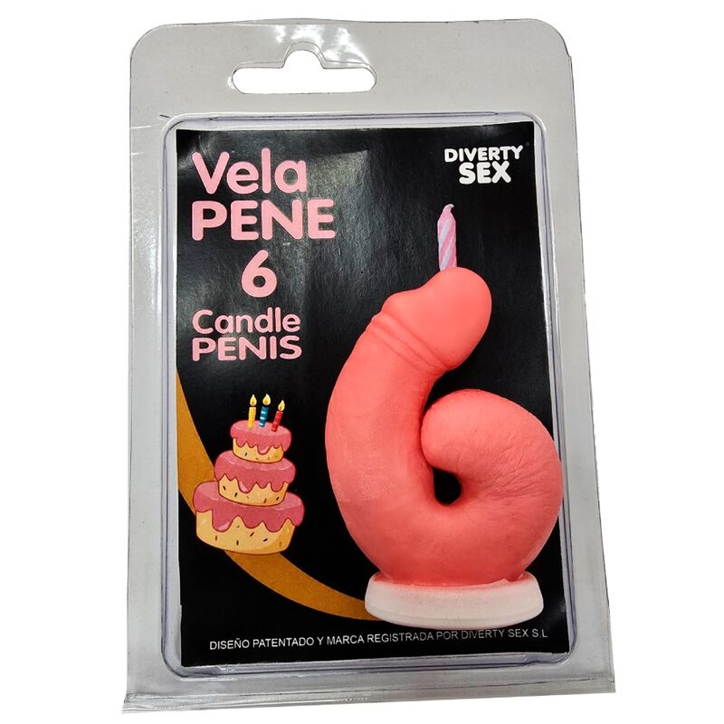 Diablo Picante Dekorationskerze Penisform Zahl 6 Rosa – Produktansicht 1