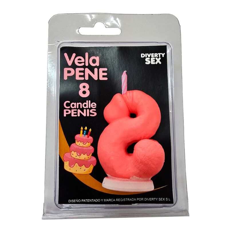 Diablo Picante Dekorationskerze Penisform Zahl 8 Rosa – Produktansicht 1