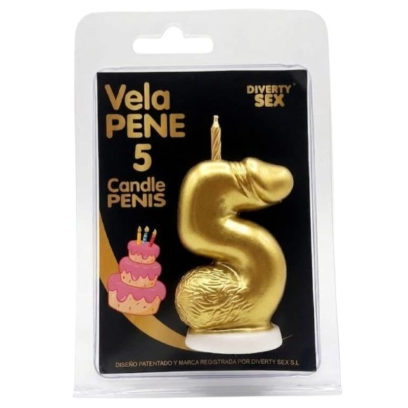 Diablo Picante Dekorationskerze Penisform Zahl 5 Gold – Produktansicht 1