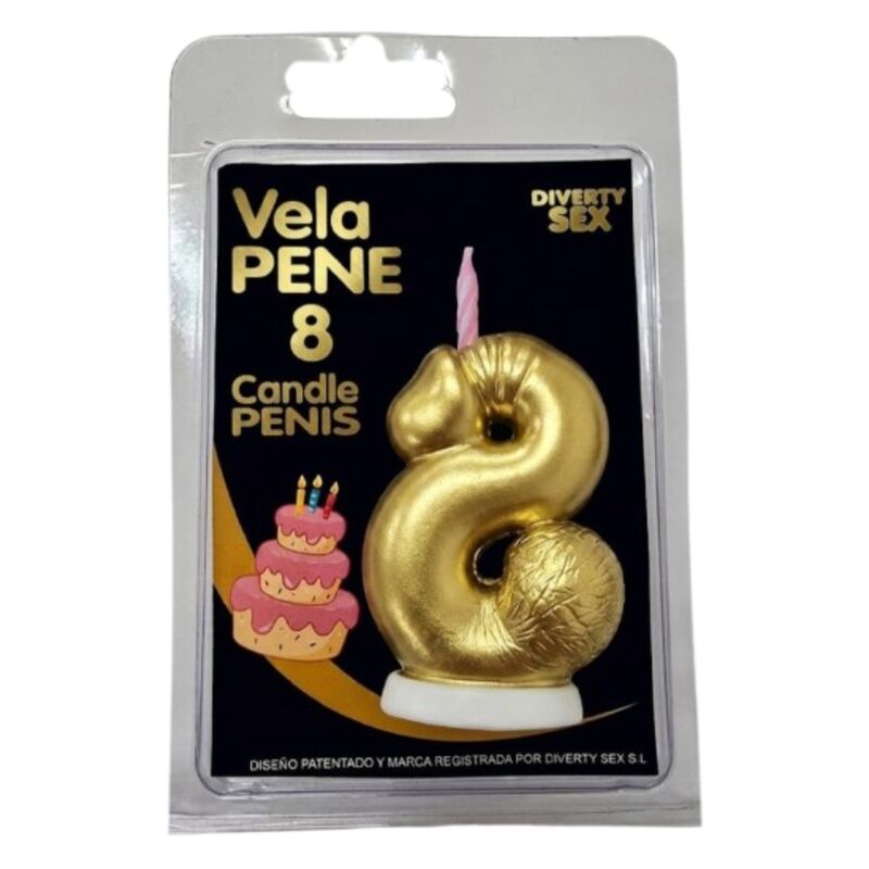 Diablo Picante Dekorationskerze Penisform Zahl 8 Gold – Produktansicht 1