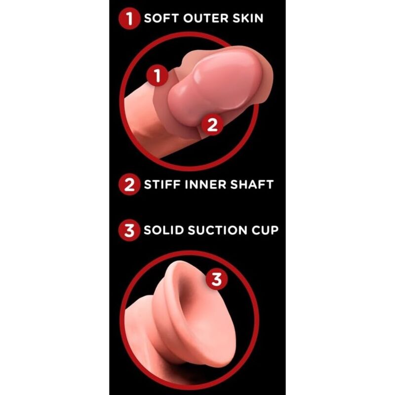 KING COCK PLUS - REALISTISCHER DILDO MIT DREIFACHDICHTE UND SCHWINGENDEN HODEN, 23 CM, FLEISCH