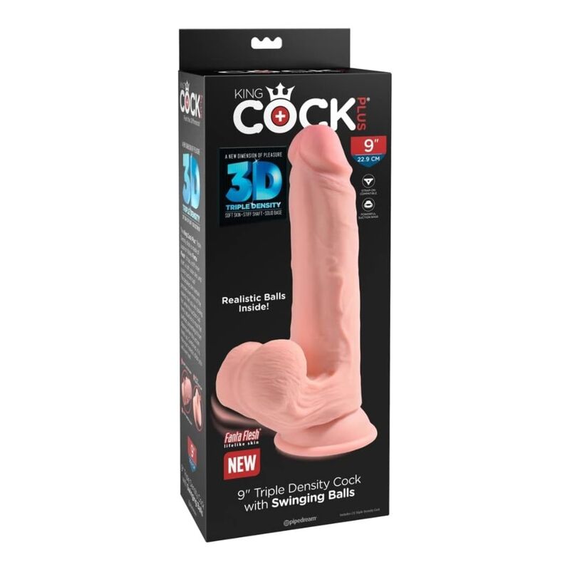 KING COCK PLUS - REALISTISCHER DILDO MIT DREIFACHDICHTE UND SCHWINGENDEN HODEN, 23 CM, FLEISCH