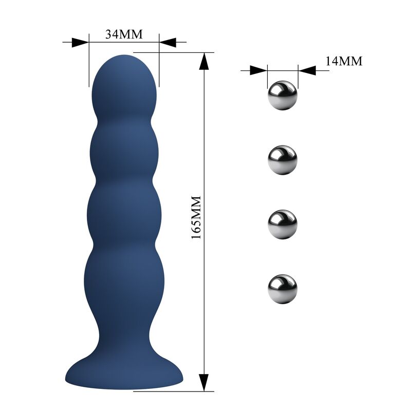 MR PLAY - ANALPLUG MIT 4 METALLKUGELN UND SAUGNAPF, BLAU