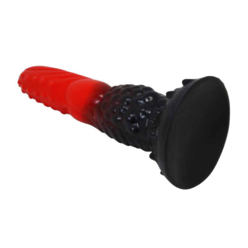 POWER MONSTERS – FEUERDRACHEN-FANTASIE-DILDO MIT SAUGNAPF 24,5 CM Ø 5,8 CM ROT & SCHWARZ