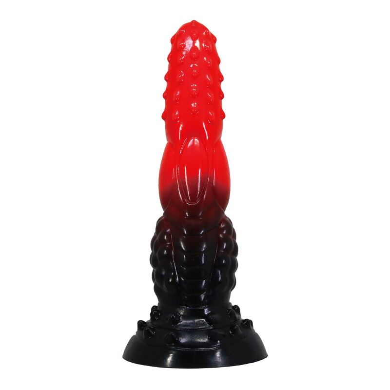POWER MONSTERS – FEUERDRACHEN-FANTASIE-DILDO MIT SAUGNAPF 24,5 CM Ø 5,8 CM ROT & SCHWARZ