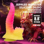 POWER MONSTERS - RIPPLIED MONSTER FANTASY DILDO MIT SAUGKAPSEL 22,5 CM Ø 5,5 CM PINK & GELB