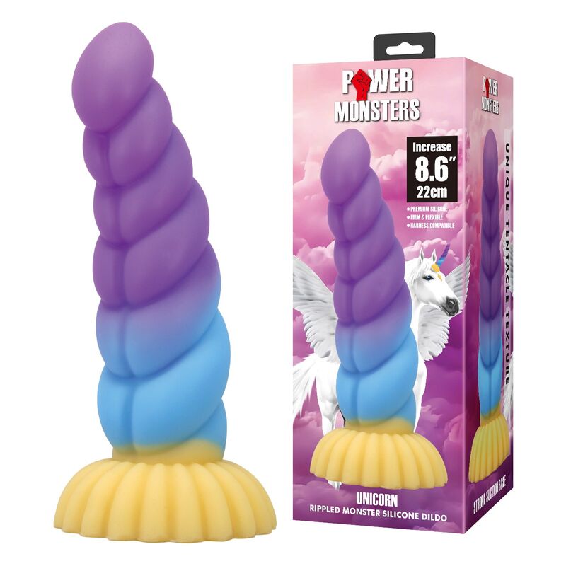 POWER MONSTERS - EINHORN DREIFARBIGER FANTASIE-SILIKONDILDO 22 CM Ø 5 CM